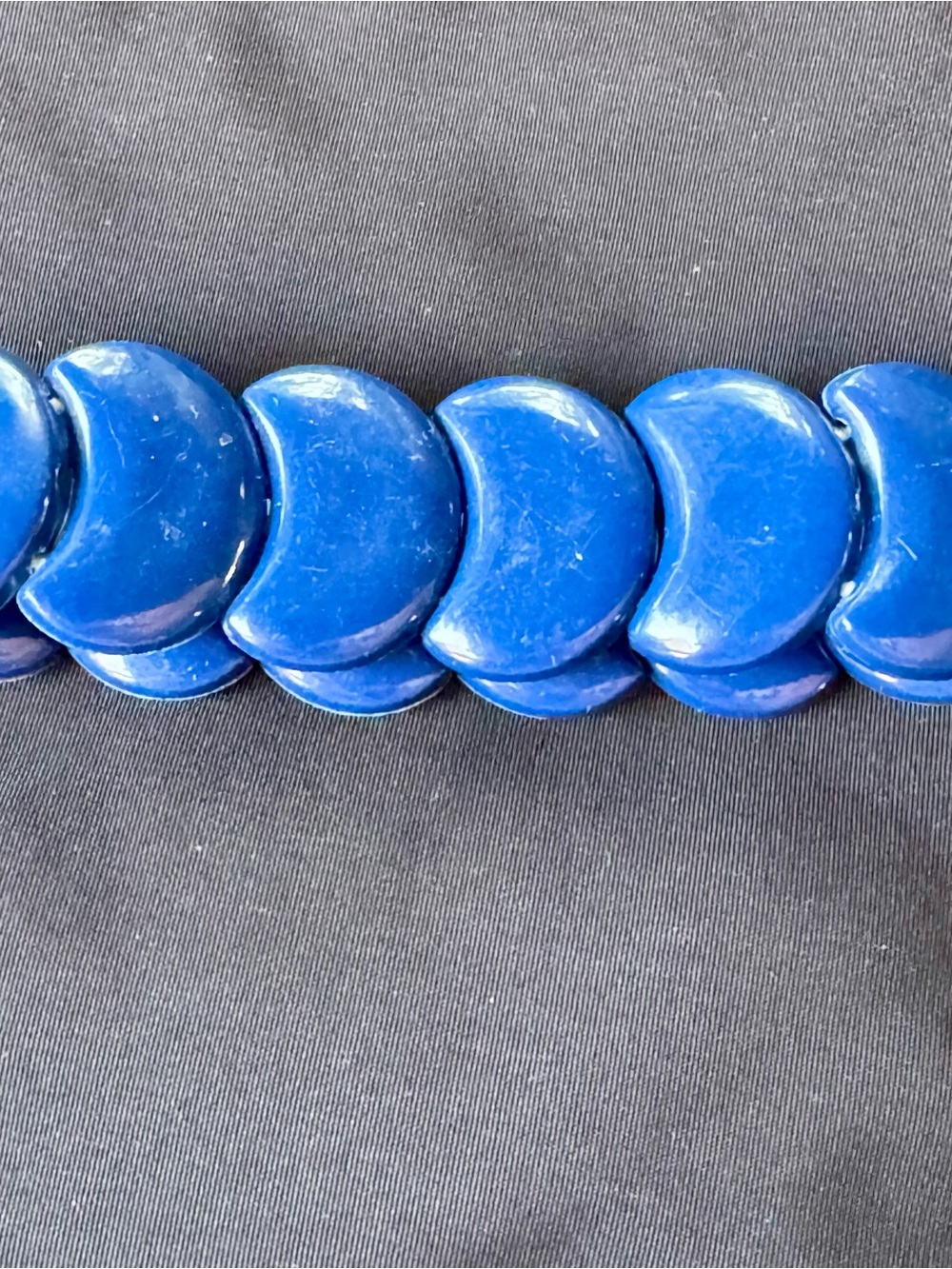 Blue Crescent Link Bracelet, Elastic Stretch